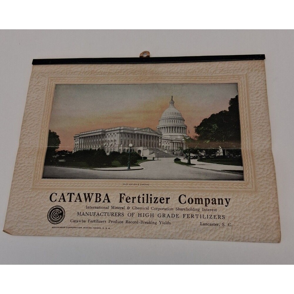 Antique 1920 Catawba Fertilizer Company Farm Calendar Lancaster SC Advertising
